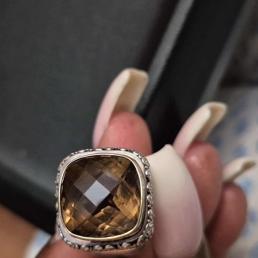 Sterling Silver And 14k Gold Smoked Topez Ring. - Picture 7 of 9